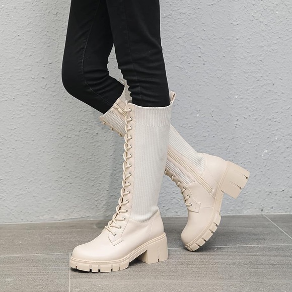 Nwot Lace-Up Chunky Sock Boots - Picture 1 of 13